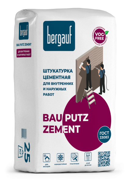 Штукатурка Бергауф БАУ ПУТЦ ЦЕМЕНТ морозостойкая, 25 кг. (54шт/пал)