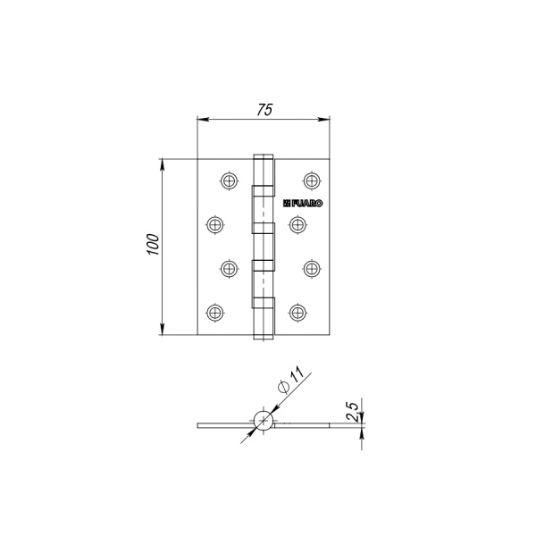 Fuaro Петля универсальная 4BB 100x75x2,5 CP (хром)