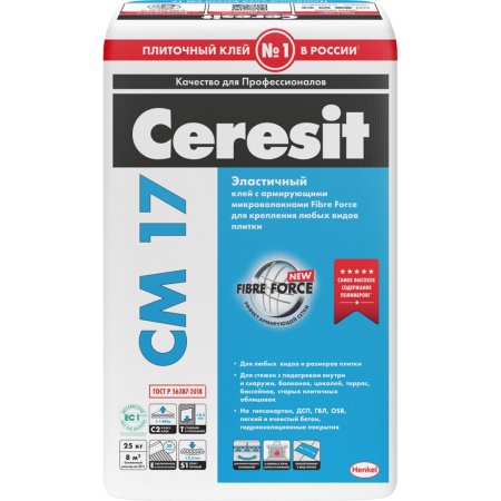 Клей для крупноформатной плитки, усиленный Ceresit CM17, 5 кг.