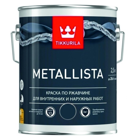 Краска по ржавчине METALLISTA серая, глянц. 2,5 л. (Финляндия)