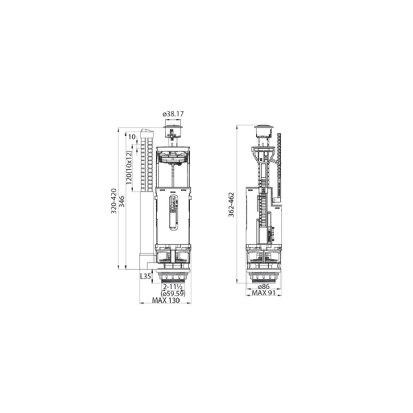 Арматура д/смыв.бачка IDDIS F012400-01К  н/п, 2-ур, тип А круглая резинка