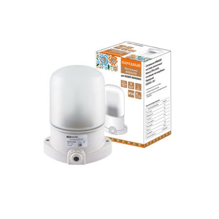 Светильник для сауны белый 60Вт Е27 IP54 настенно-потолочный до +100° поликарбонат НПБ400П Народны
